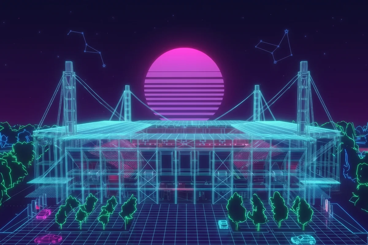 Neon-Illustration des RheinEnergieSTADIONs in Köln