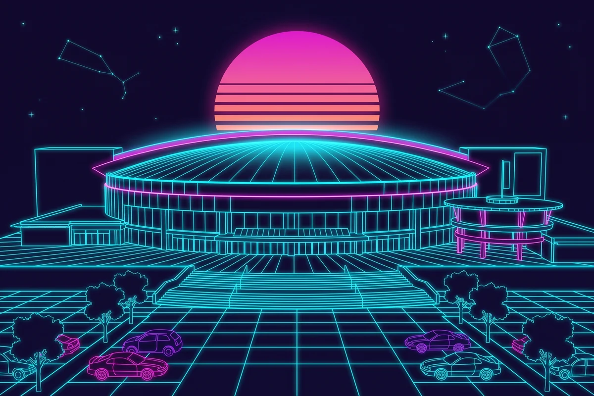 Neon-Illustration der Rudolf-Weber-Arena in Oberhausen